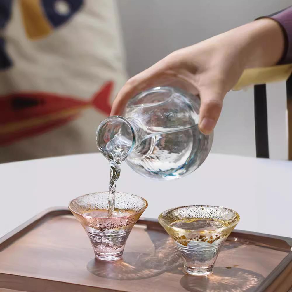 Mount Fuji Cup Gold Foil Crystal Glass Sake Cup