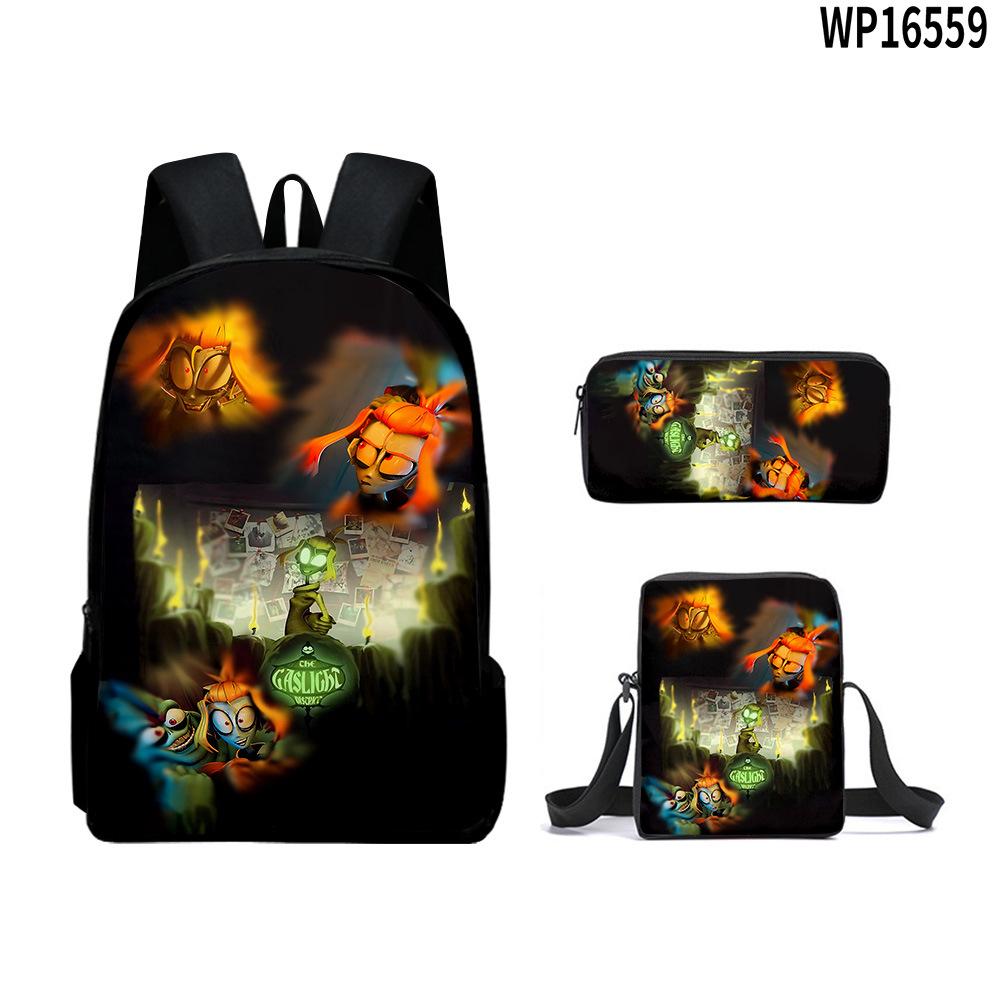 3Pcs Set Book Bags Kids Bags 3D New Gas Lamp Area The Gaslight District Backpack Student Backpack Crossbody Bag Pen Bag