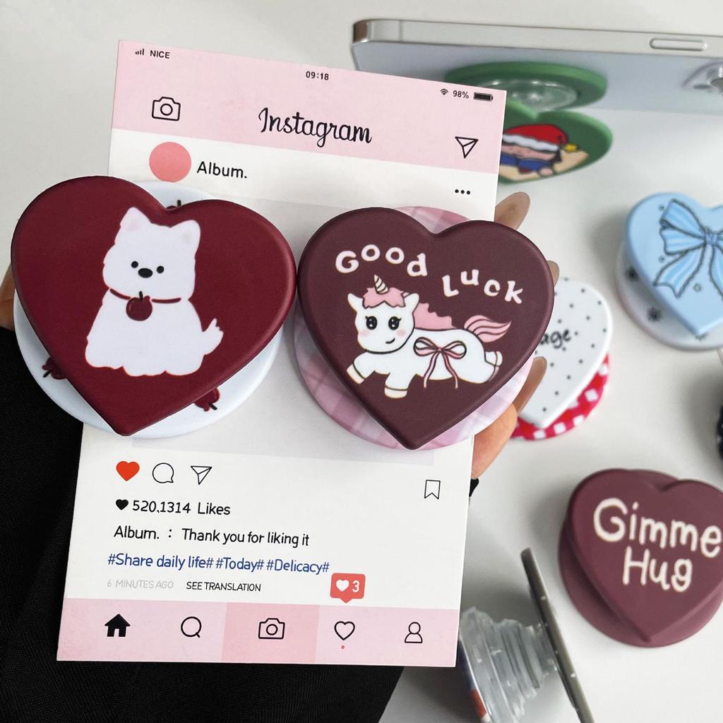 Heart Film Magnetic Phone Holder: Japanese-Korean Style Airbag Stand with Retractable Desktop Support
