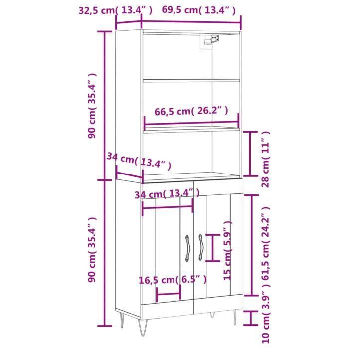 VidaXL Buffet haut Blanc 69,5x34x180 cm Bois d'ingénierie 3189309