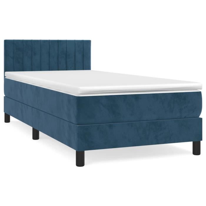 3141405 vidaXL Lit à sommier tapissier avec matelas Bleu foncé 90x200 cm