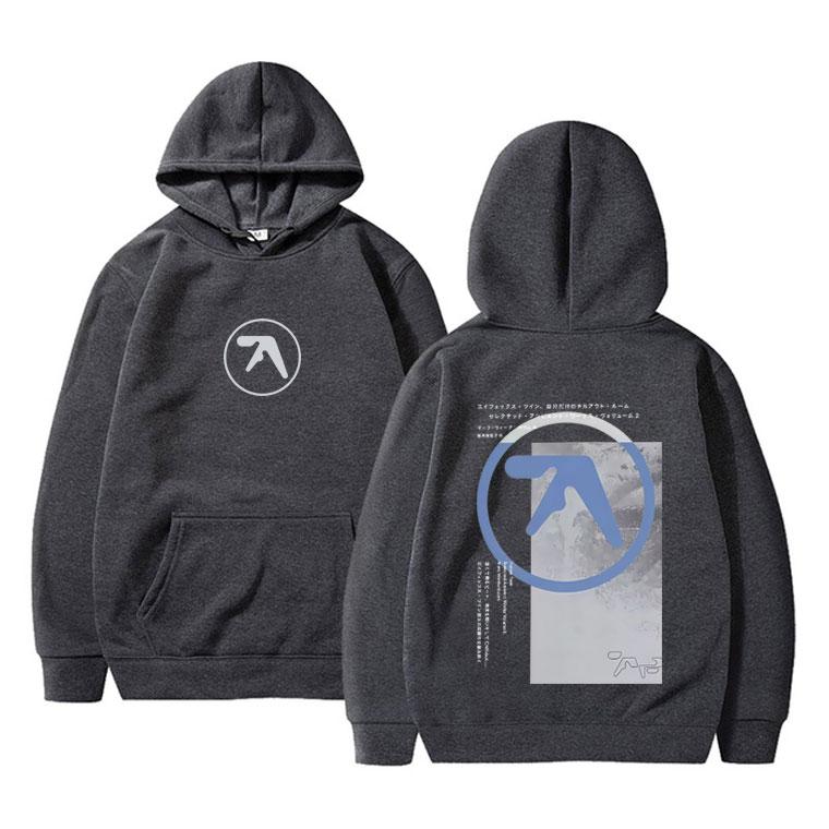 Aphex Twin Hoodie Herren Damen Kleidung Mode Lässig Übergroßes Kapuzensweatshirt Männlich Vintage Fleece Baumwolle Pullover Hoodies M gray