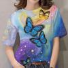 Summer Round Neck Butterfly Pattern 3D Print Top Fashionable Casual Short Sleeved Women's T-shirts