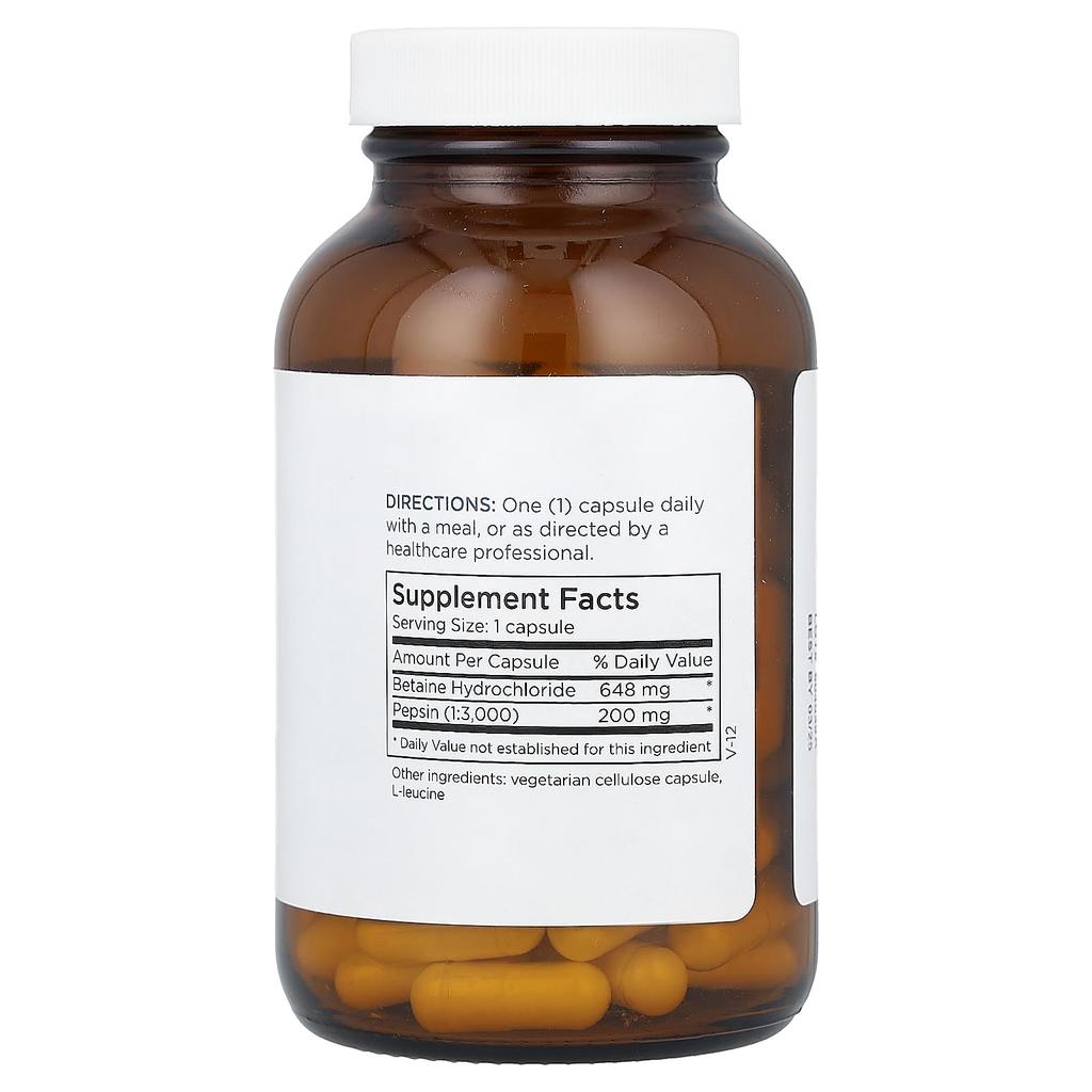 Betaine Hydrochloride with Pepsin, 100 Capsules