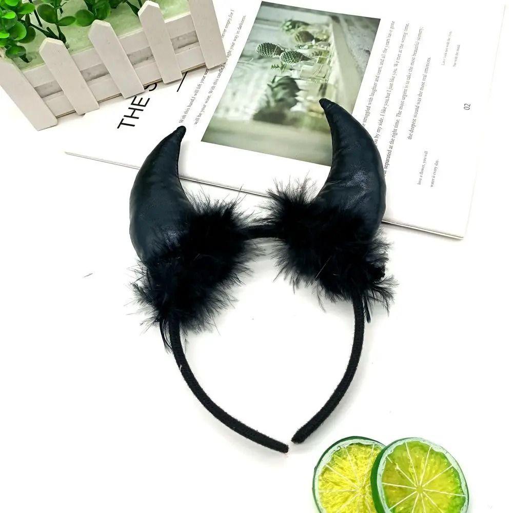 Cosplay Ox Horns Headband Headpiece Demon Hair Hoop Puffy Halloween Hair Band  Kids