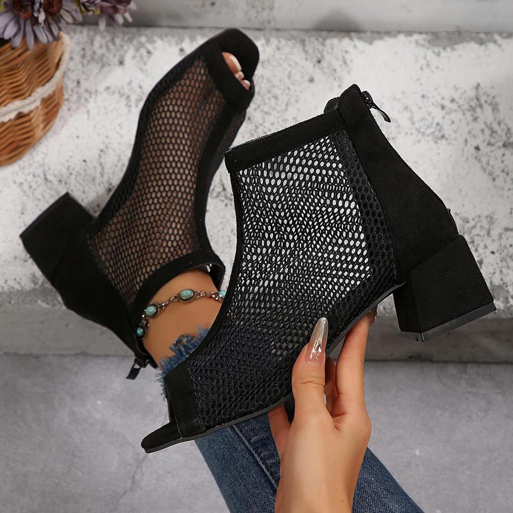 Plus-Size Cross-Border Mesh High Heel Sandals Women's 2025 New Arrival