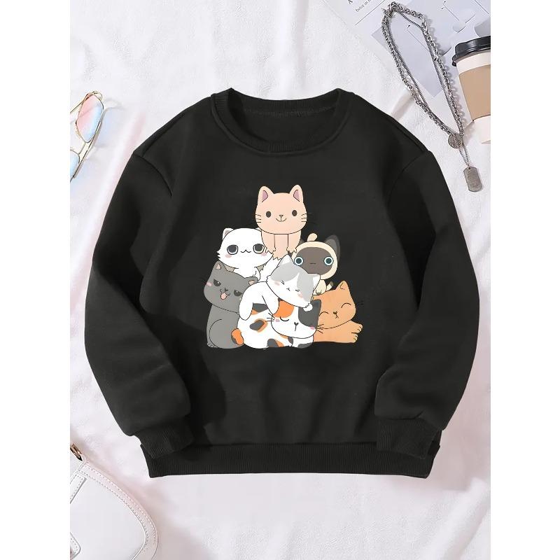 Girls' Round Neck Sweatshirt with A Pattern