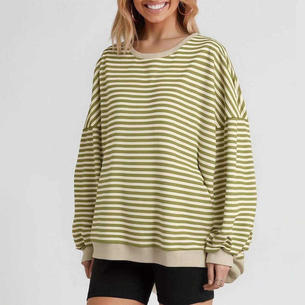 Women's Fashionable Casual Long Sleeved Loose Striped Top