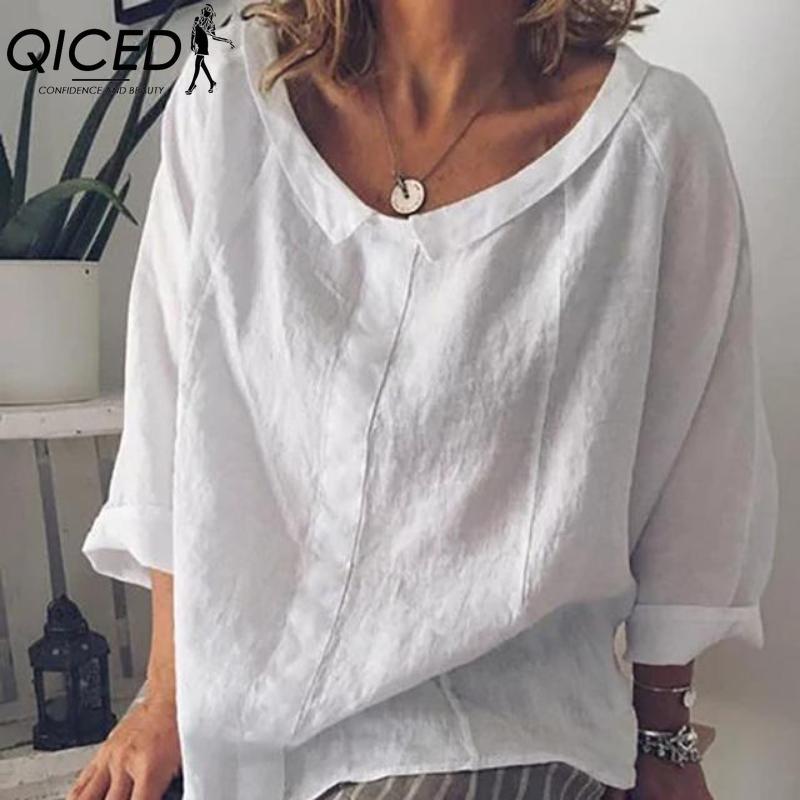 

QICED Жіночі модні повсякденні одноколірні блузки та сорочки з довгими рукавами білий