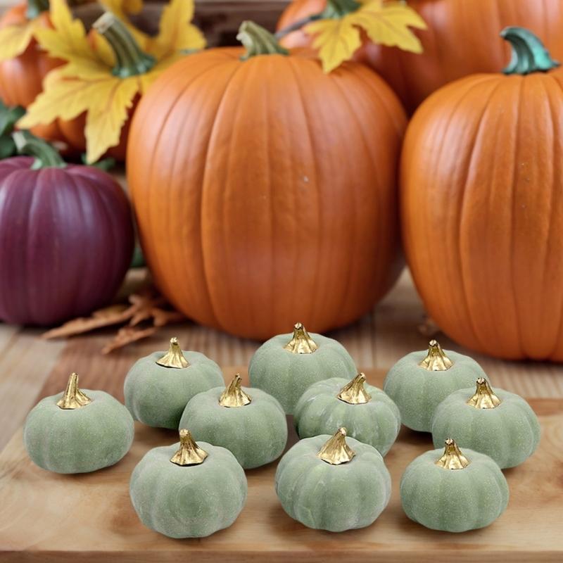 10Pcs Green Foam Pumpkins Artificial Pumpkins Fall Harvest Decoration for Halloween Thanksgiving Kitchen Decoration