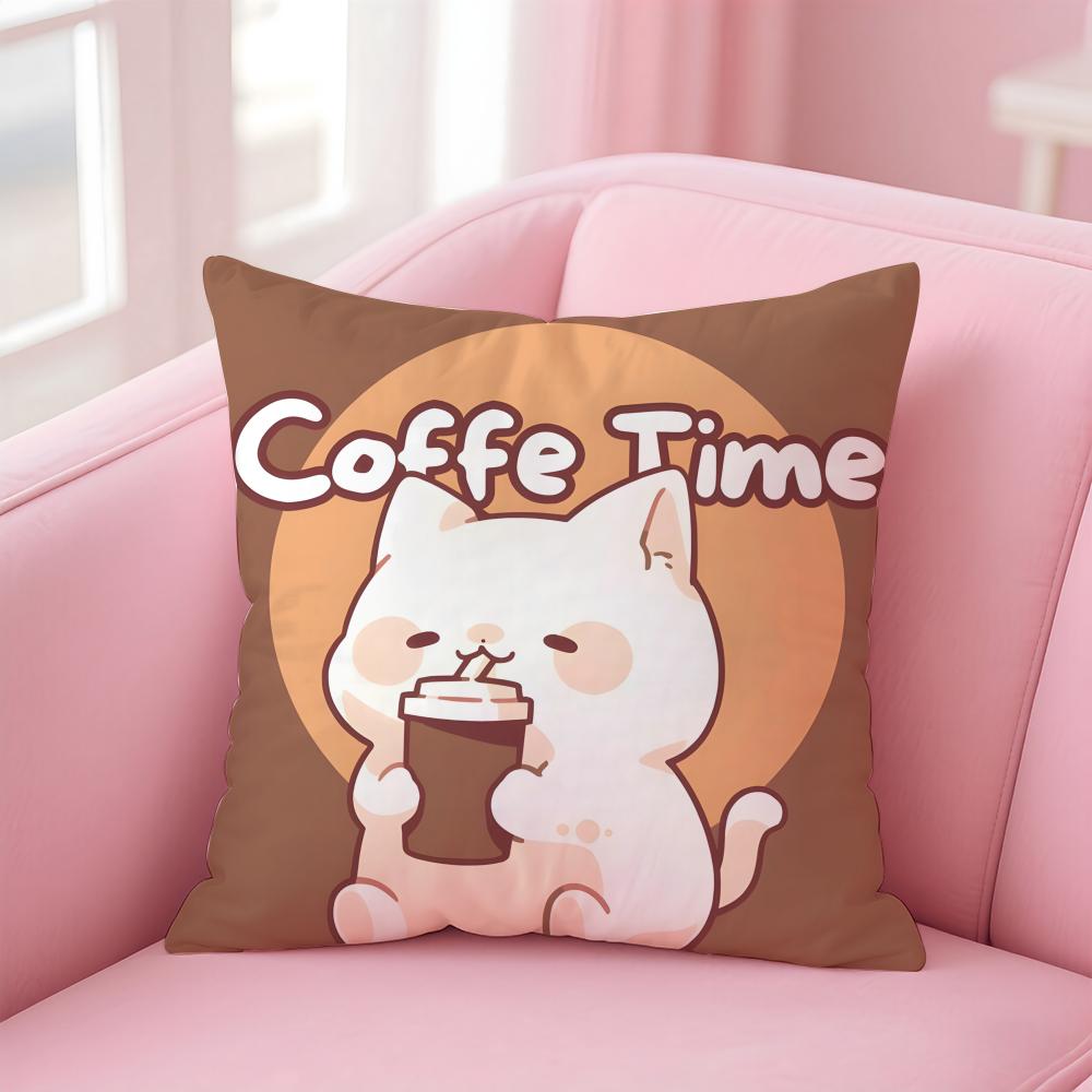 Cute Coffees Style Printed Patterns Cushion Cover Pillowcase Short Plush Invisible Zipper Room Sofa Cushion Cover