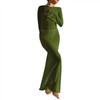 LYRIA Fashion Women Wrapped Dress Long Sleeve Round Neck See Through Sunscreen Solid Color Backless Beach Long Dress Summer Cover Up