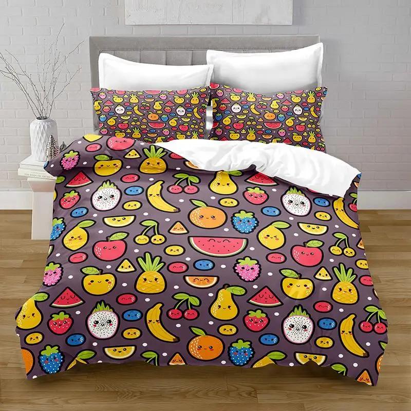 Comforter Cartoon Fruit Watermelon Pineapple Lemon Banana Japanese Style Print Soft Polyester Bedding Set For Kids Teens