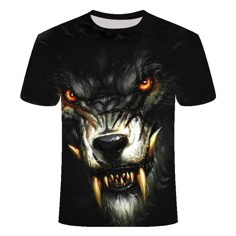 Summer Round Neck Animal Wolf Pattern 3D Print Top Fashionable Casual Short Sleeved Men's T-shirts