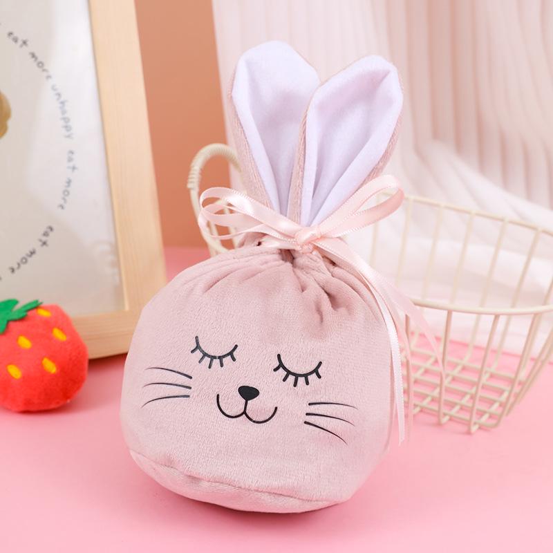 Easter Bunny Drawstring Gift Bag with Smiling Face, Hot Stamped Candy Bag