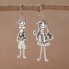 Vintage Silver Color Metal Geometry Carving Small Person Pattern Dangle Earrings for Women Jewelry