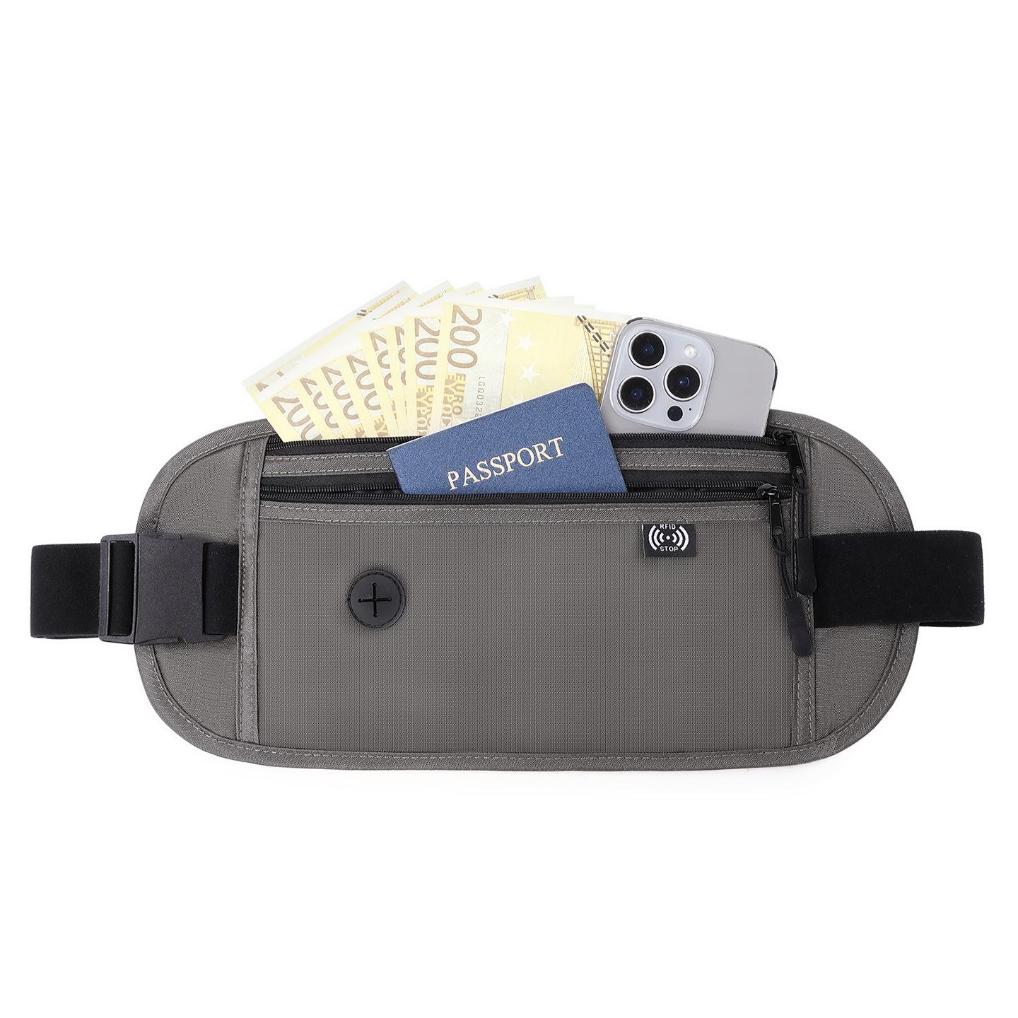 

Anti-Theft Waterproof Travel Waist Bag with Card, Passport, and Phone Storage темно-серого