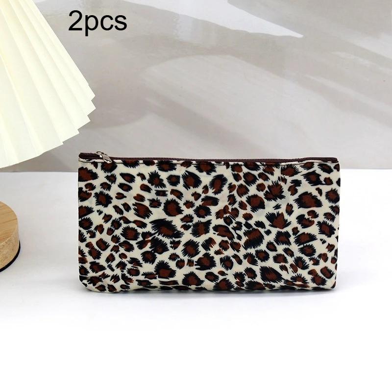 2pcs Makeup Bag Leopard Print Makeup Bag Horizontal Square Zipper Women s Makeup Bag Portable Travel Toiletry Bag