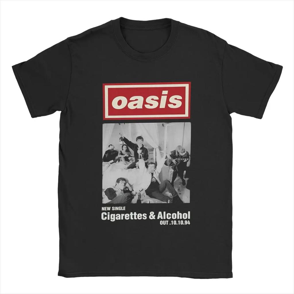 The Classic Rock Band Oasis Men's Pure Cotton T-shirt Y2K Short-sleeved Summer Fashion Trend Casual Wear Top