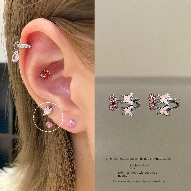 Ear Bone Nail Ear Bone Ring Medical Titanium Steel Ear Studs Ear Hole Titanium Alloy Female Ear Worm Nail Edge Unique Earrings Earrings