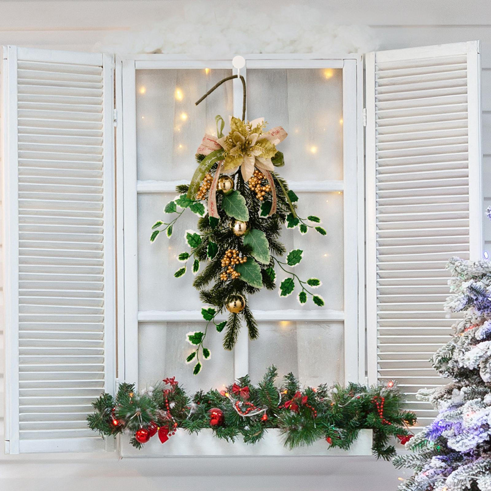 Christmas Flower Wreath Welcome Sign Ball Ribbon Ornament Farmhouse Garland Tree
