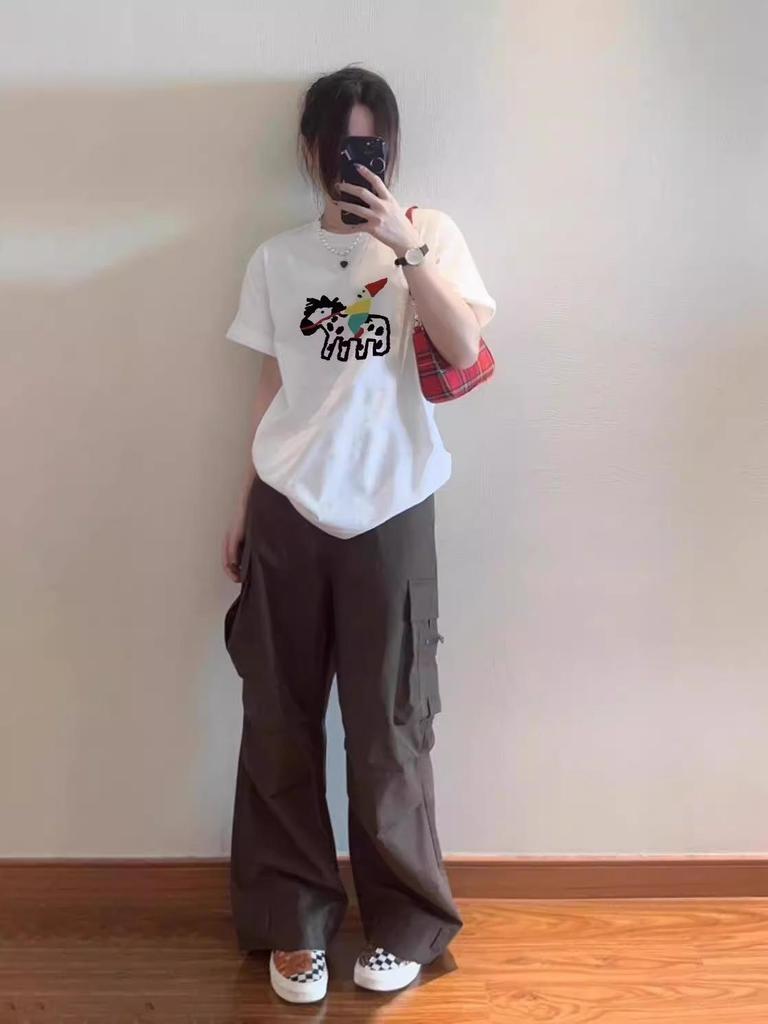 Women's Oversized White Cotton Short-Sleeve T-Shirt, Summer 2025 Trendy Style