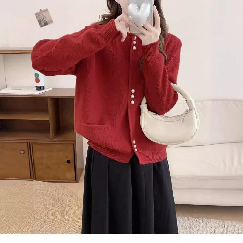 Autumn and winter new fashion knitted cardigan women's loose lazy good-looking crew neck sweater jacket tide