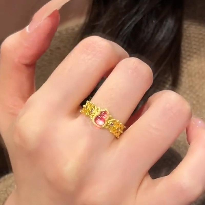 

light luxury exquisite gourd rings for women New in Vintage palace style pink crystal ring party jewelry adjustable resizable розовый