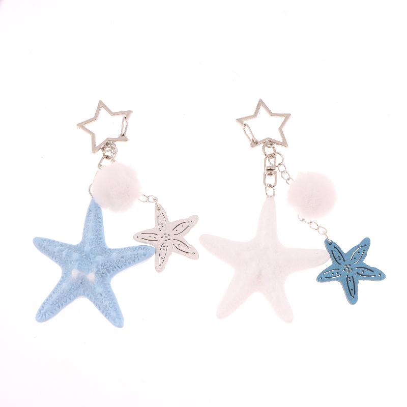 Y2K Starfish Keychain Holiday Ocean Beach Keyring Trendy Bag Pendant Decoration Key Accessories Couple Gifts