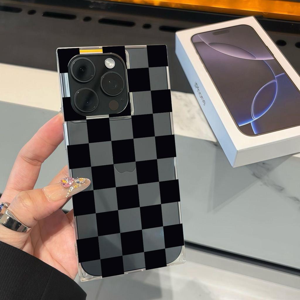 Clear Square Back Tube Case Protection For iPhone 14 Pro Max 15 Plus 16 ProMax 12 11 13 Anti-Oxygen,Plaid Pattern Pattern Casing