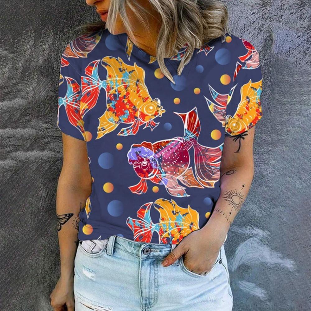 Women's T-Shirts Seahorse Fish Scallop 3D Print O-Neck Short Sleeve T Shirt Harajuku Tops Oversized Y2k Tees Female Clothing