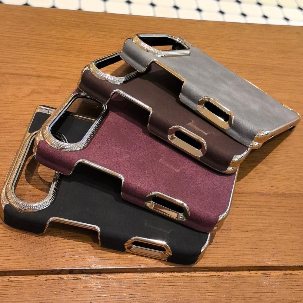 Luxury Lambskin Leather Hinge Protection Matte Phone Case For iPhone Duo Matte Thickened Shockproof Protection Soft Back Cover