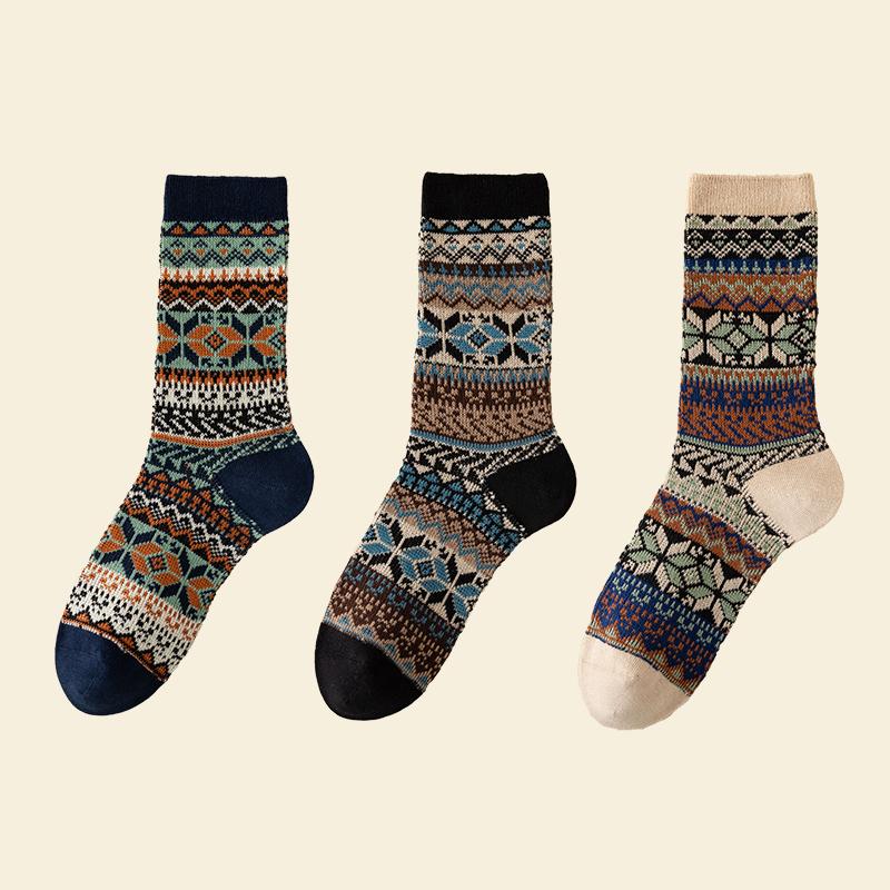 Men's Dress Socks Cotton Crew Socks 3 Pairs,Breathable and Sweat-absorbing Funky Colorful Pattern Crew Socks