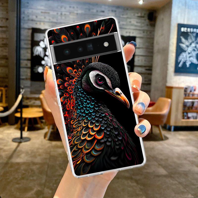 

Чехол для телефона Google Pixel 9 8 7 6 5 4 4XL 7A 6A 5A 4A 3A Pro XL Прозрачный Мягкий ТПУ Корпус Животное Милый Узор Павлина for Pixel 8