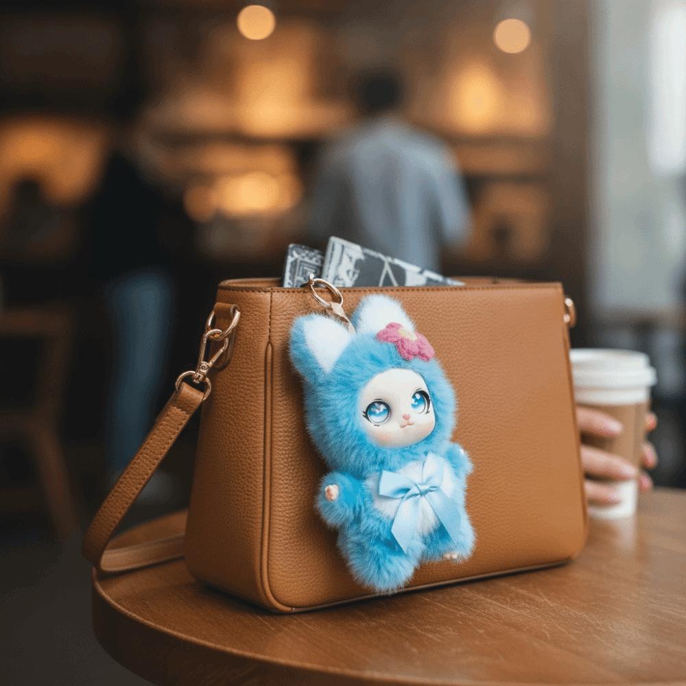 Big Ear with Flower Rabbit Plush Keychain Ornaments Bunny Plush Doll Pendant  Car Keyring