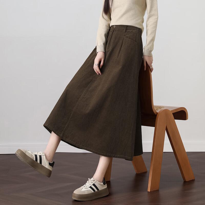 

Demana Women s Pleated Corduroy A-line Midi Skirt S