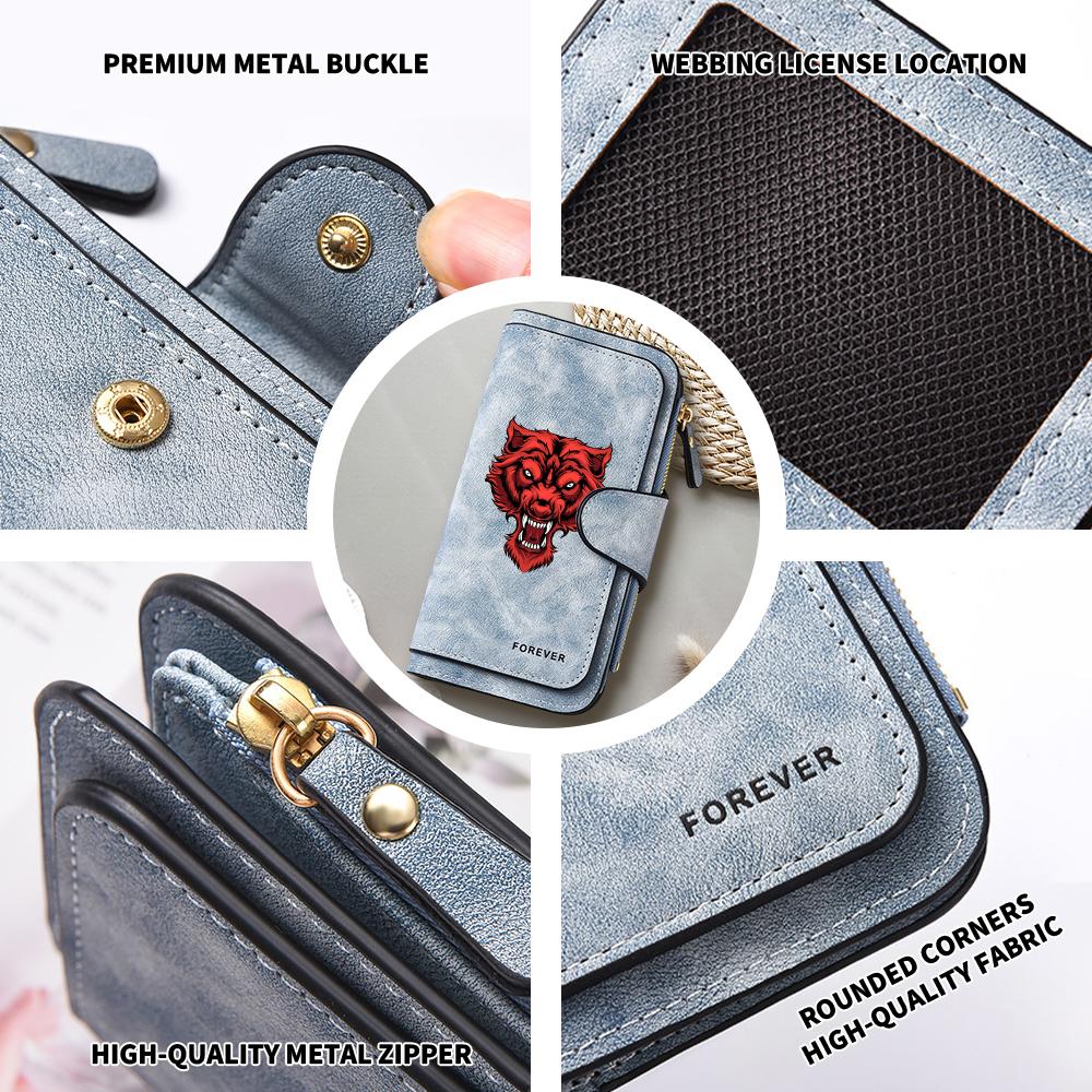 Men's Cool Wolf Pattern Long Wallet Multi Card Slots Fashion Casual Portable Durable Zipper Purse