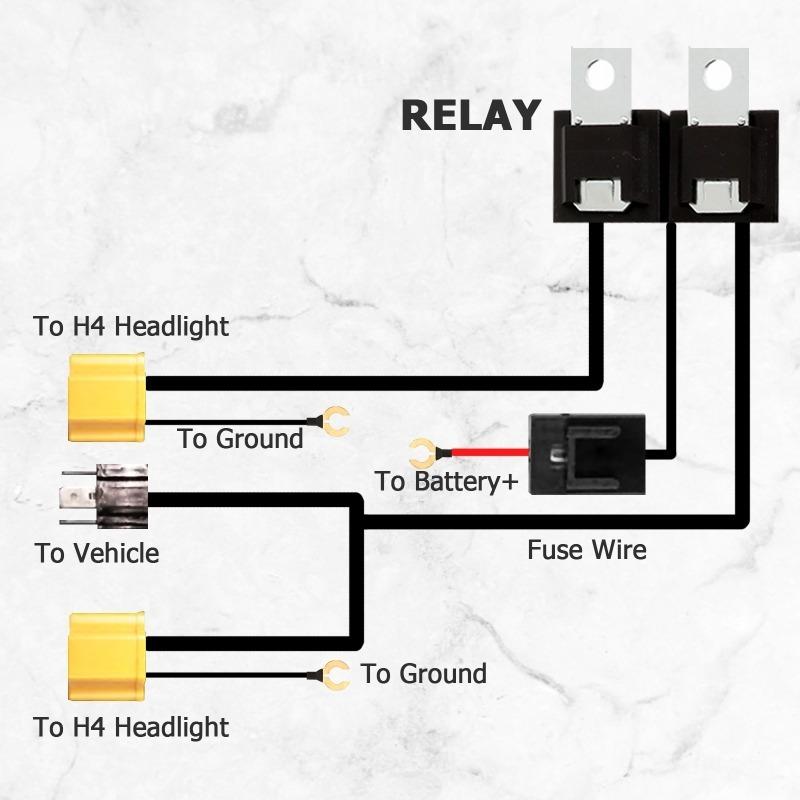 H4 LED Headlight Wiring Harness Negative Switched Conversion Fused Relay Harness Kit for Subaru Toyota