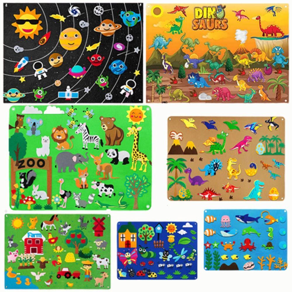 Starry Sky Payment Montessori Felt Puzzle Dinosaur World Felt Board Stories Set   Children Toys