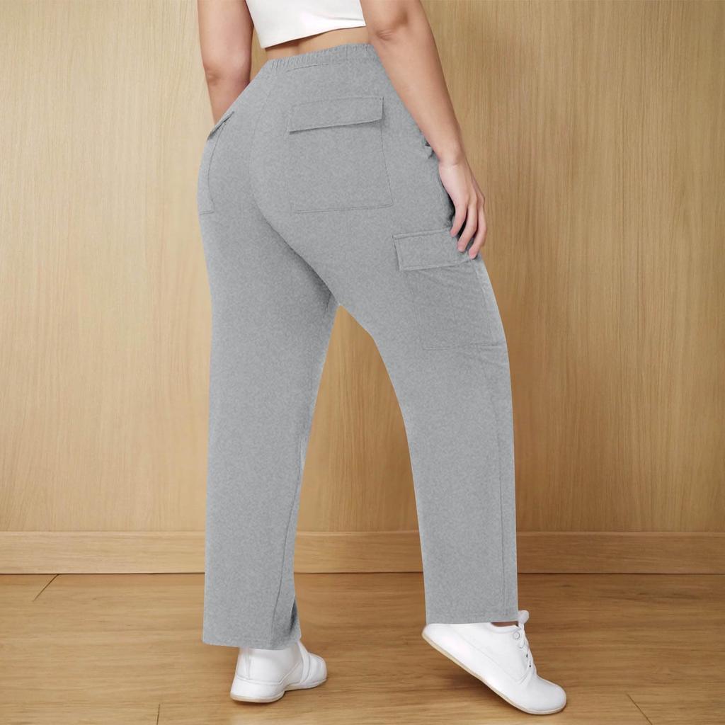 Women's Fashion Space Side Pockets Stretch Waist Button Multi-Pockets Color Pants