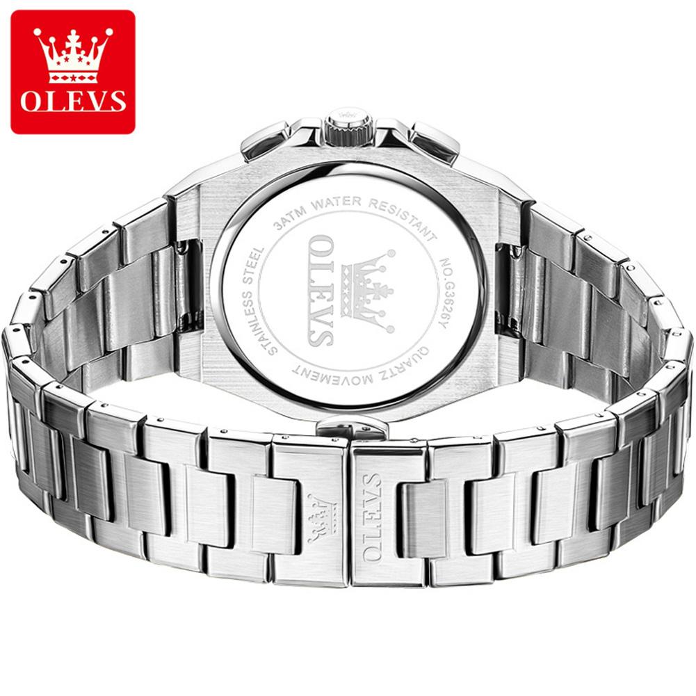 OLEVS Silver Blue Chronograph Men's Watches Fashion Quartz Watch Man Waterproof Luminous Date Stainless Steel Wristwatch