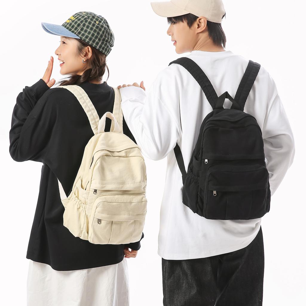 Schoolbag Smoke Purple Old Canvas Textured Denim Backpack Trendy Cool Couple Wasteland Functional Wind Commuter Casual Versatile Backpack