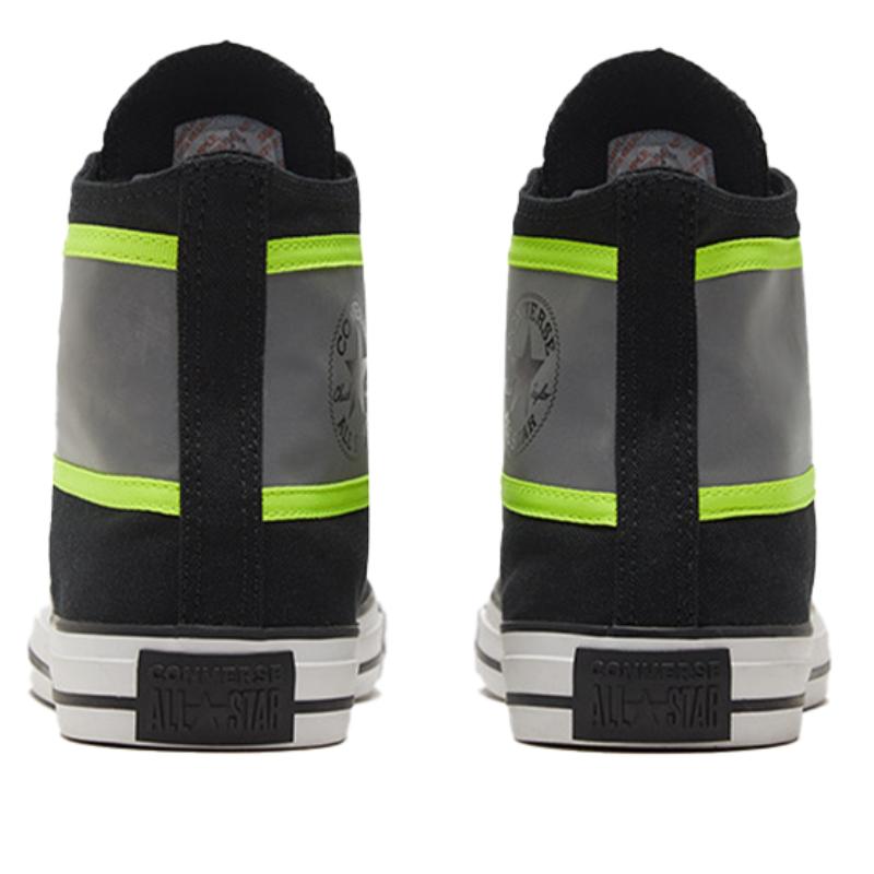 Converse Chuck Taylor All Star Hi-Vis Canvas Wrapping Non-Slip Shock Absorbing High-Top Board Shoes Unisex Black, Green and Grey