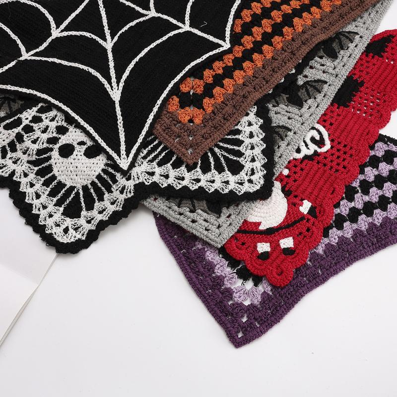 Knitted Cotton Halloween Bat Head Scarf Hat Multifunctional Triangle Scarf Skull Headband for Women Party Cosplay