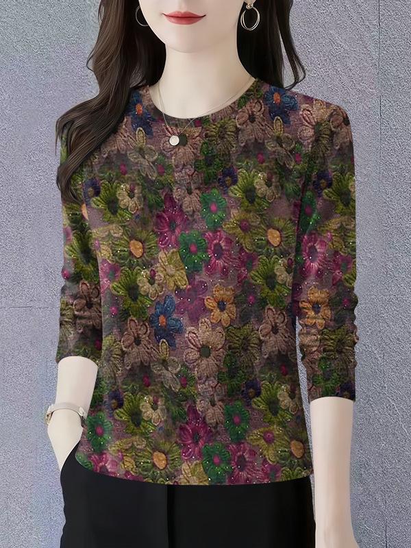 Women's 2025 Spring/Autumn Slimming Long-Sleeve Round Neck Base Layer T-Shirt