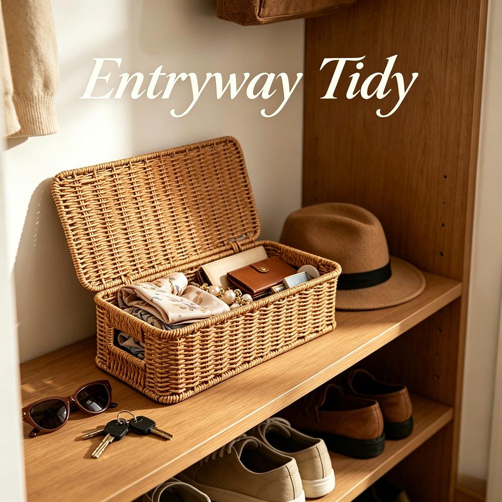Handwoven Imitation Rattan Wine Basket with Lid Rustic Farmhouse Storage Box for Home Hotel Kitchen Bar Decor Wine Gift Basket