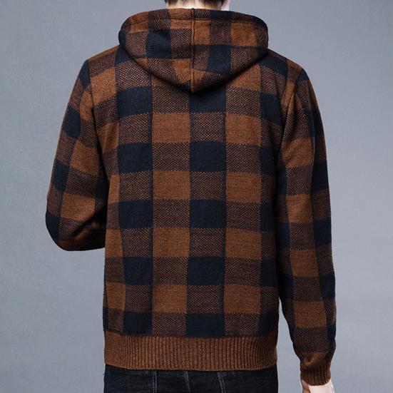 Men Jacket Plaid Pattern Breathable Polyester Sweater Hoodie for Winter