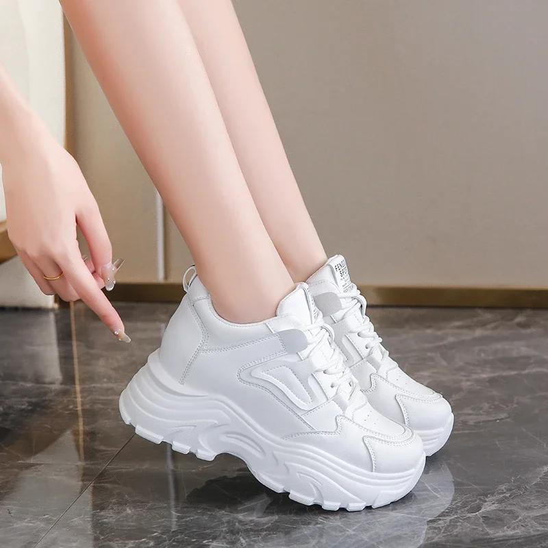 Fashion White Platform Shoe Women Sneakers 2024 The New Lace-Up Thick Bottom Vulcanize Shoes Woman Breathable Sports Shoes Ladies