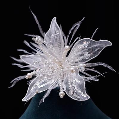 Feather Pearl 3D Organza Flower Patch Crystal Flower Twisted Wire Studded Patch Multi-layer Hand-made Embroidery Patch