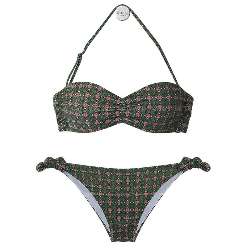 Bikini Sexy Three-point Military Green Steel Bracket Gathering Cup Sexy Chest-showing Off-the-neck Lacing Two-piece Swimsuit for Women